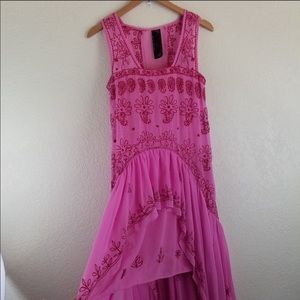 Free people pink floral embroidered maxi dress